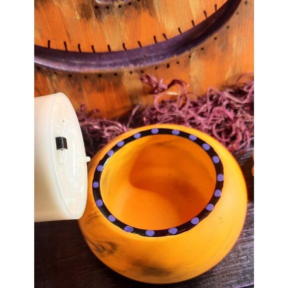 Handmade Halloween Wooden Pumpkin Tea Light Holder With Skull & Faux Candle Tabl - Picture 7 of 13